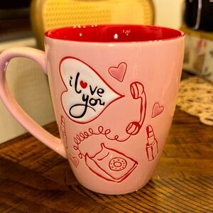Pink Mug with Red Interior and Love Design